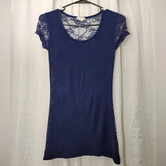 Navy Blue Lace Top, Women's Small - Picture 3 of 8
